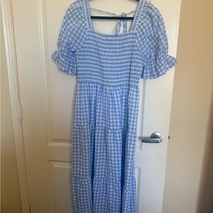 Blue Gingham Puff Sleeve Dress